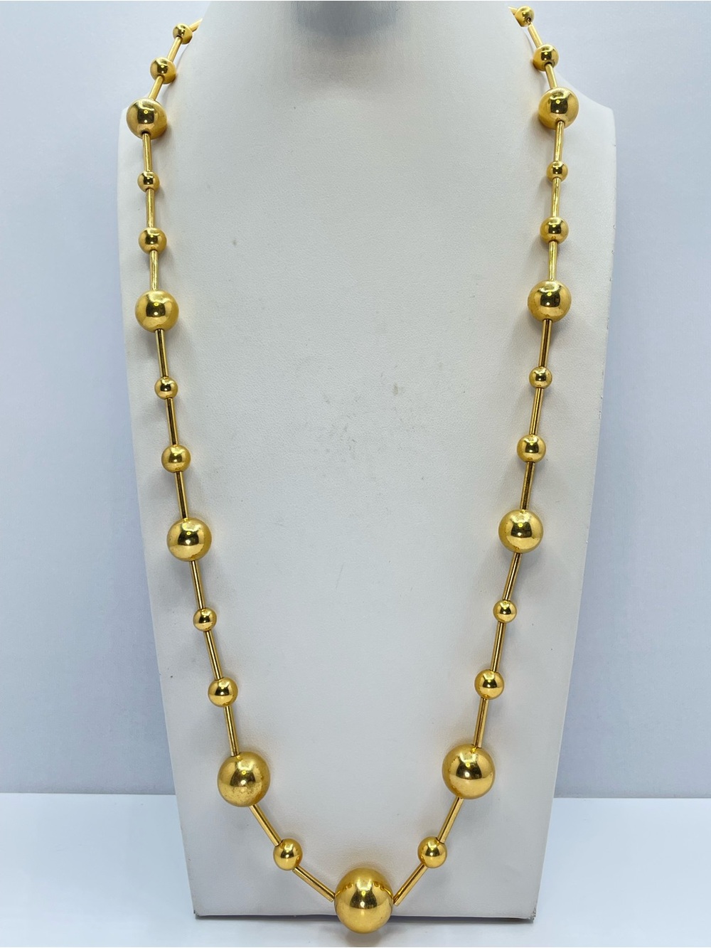 Vintage Monet Gold Tone Beaded Station Necklace Long Statement Chain Chic